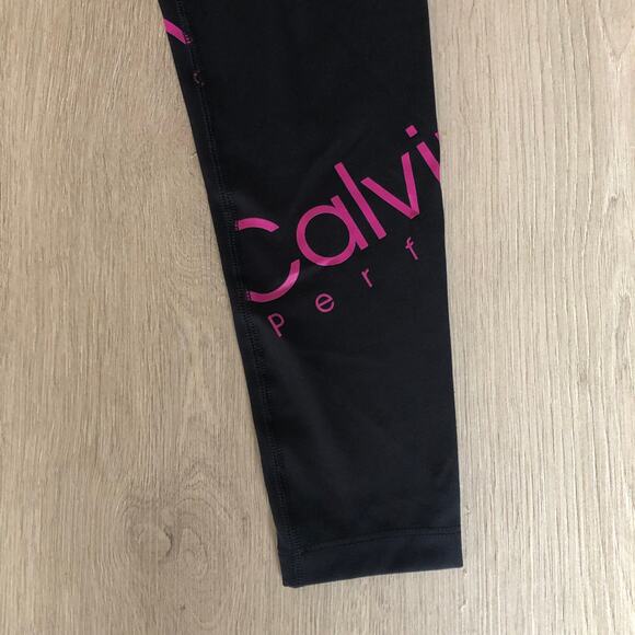 Calvin Klein Leggings Womens XS Black Pink Performance 7/8‎ Ankle Logo Spell Out - Picture 2 of 12
